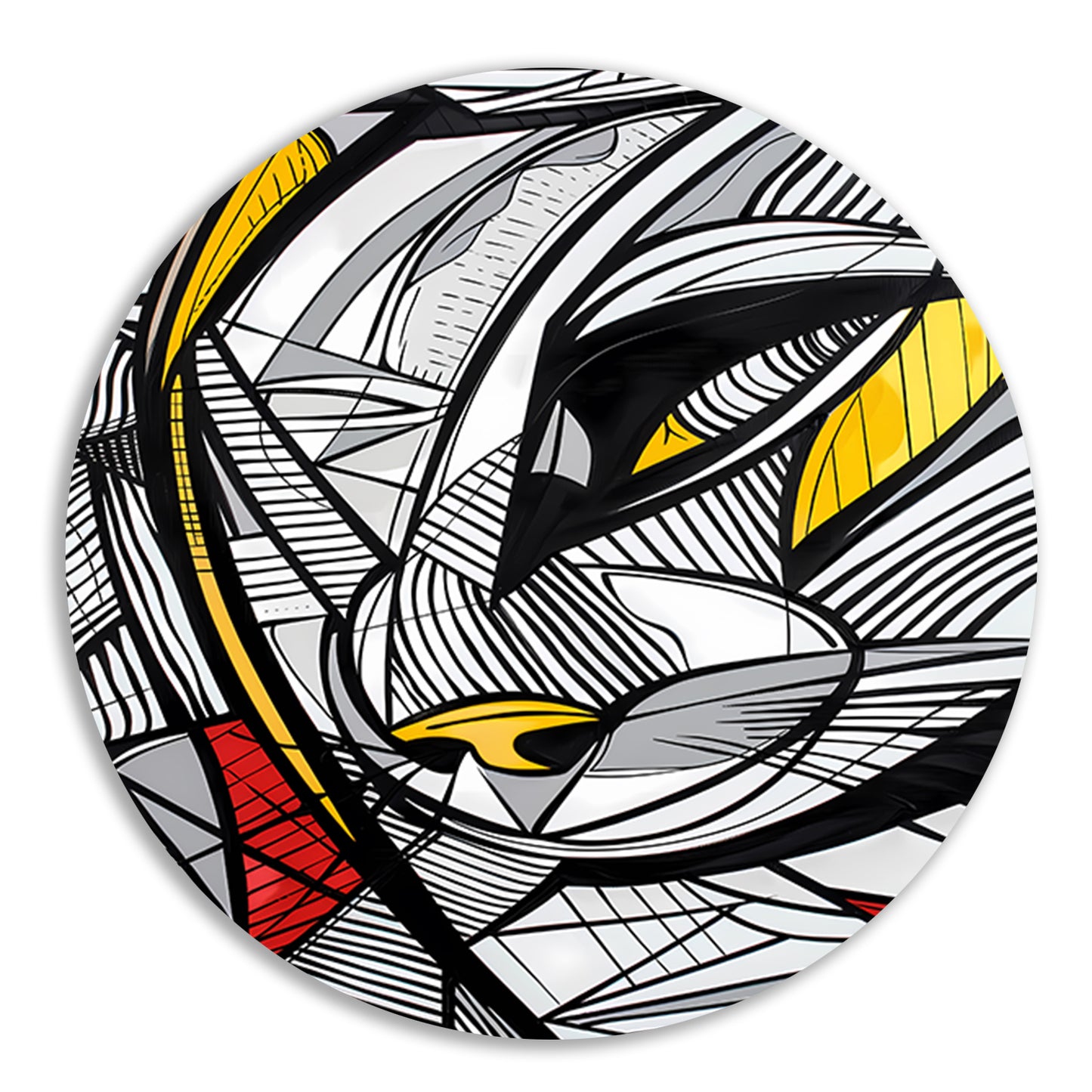 Abstracte lijntekening van een katachtige in kleur aluminium muurcirkel