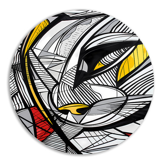 Abstracte lijntekening van een katachtige in kleur aluminium muurcirkel