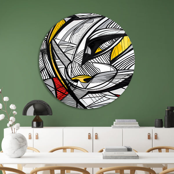 Abstracte lijntekening van een katachtige in kleur aluminium muurcirkel