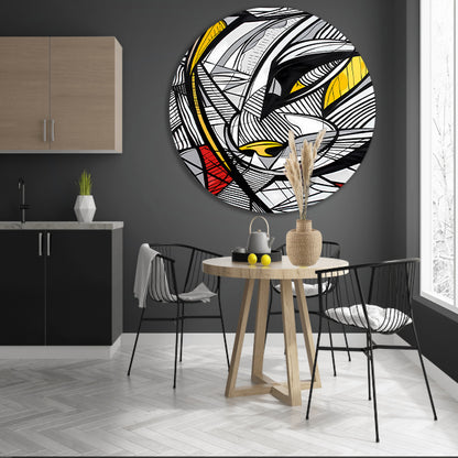 Abstracte lijntekening van een katachtige in kleur aluminium muurcirkel