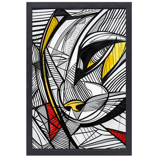 Abstracte lijntekening van een katachtige in kleur canvas met baklijst