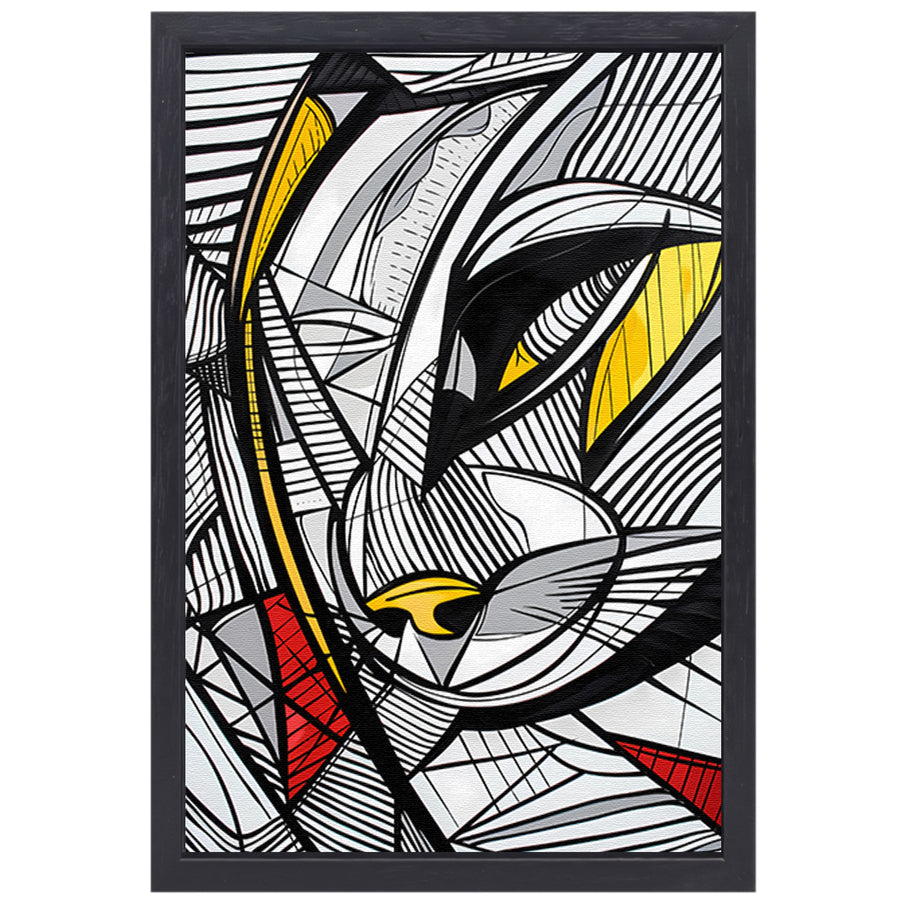 Abstracte lijntekening van een katachtige in kleur canvas met baklijst