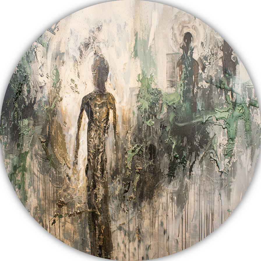 Abstracte Dans in Goud en Zwart aluminium muurcirkel
