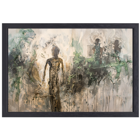 Abstracte Dans in Goud en Zwart canvas met baklijst