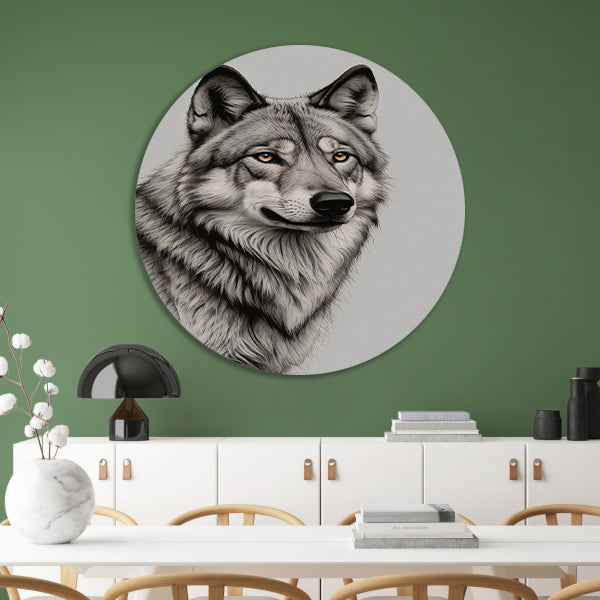 Majestueuze wolf in monochrome tinten forex muurcirkel