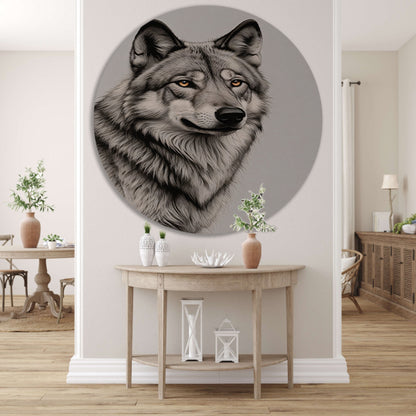 Majestueuze wolf in monochrome tinten forex muurcirkel