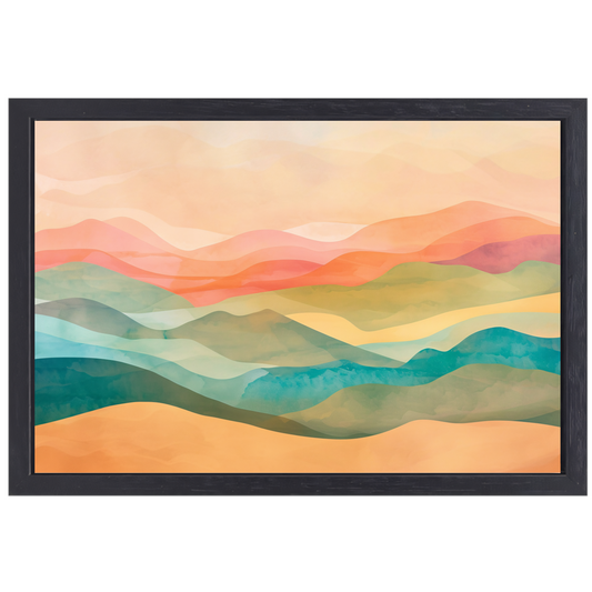Abstracte heuvels in levendige kleurencombinatie canvas met baklijst