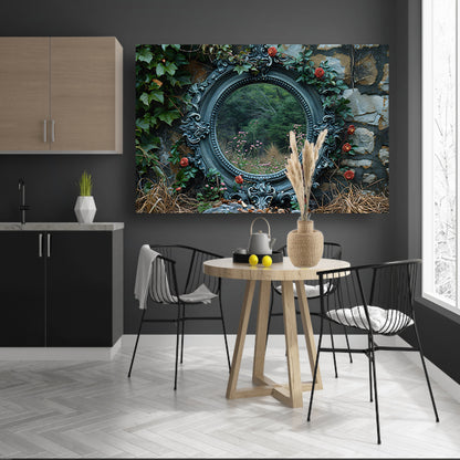 Minimalistisch spiegel met stenen muur canvas