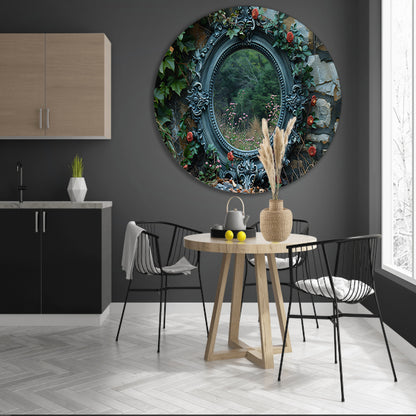 Minimalistisch spiegel met stenen muur aluminium muurcirkel