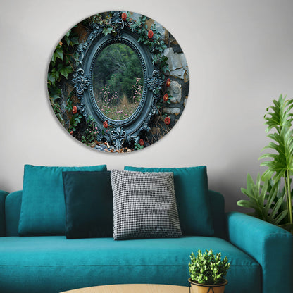 Minimalistisch spiegel met stenen muur aluminium muurcirkel