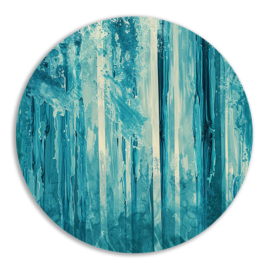 Abstract surrealistisch bos met blauwe tinten aluminium muurcirkel