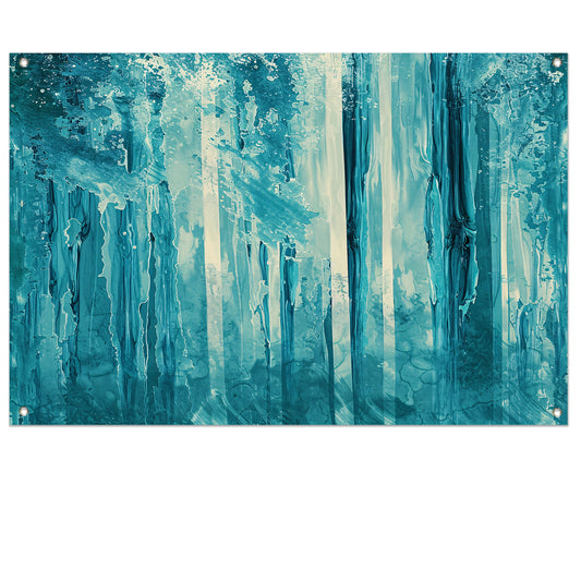 Abstract surrealistisch bos met blauwe tinten tuinposter