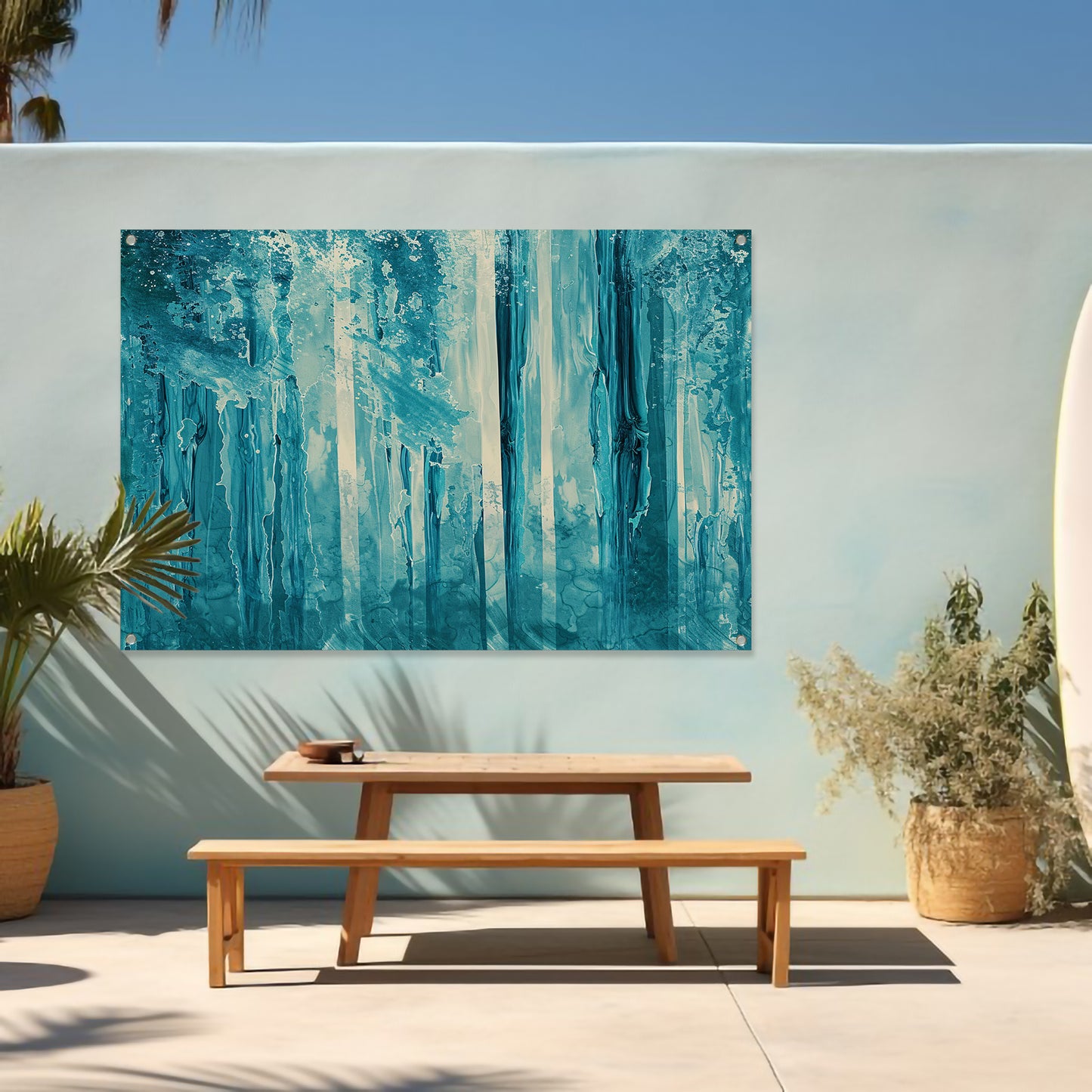 Abstract surrealistisch bos met blauwe tinten tuinposter