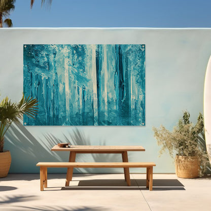 Abstract surrealistisch bos met blauwe tinten tuinposter