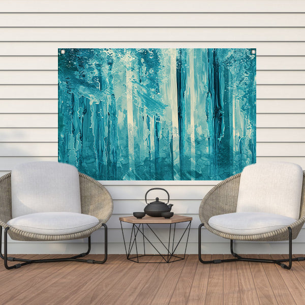 Abstract surrealistisch bos met blauwe tinten tuinposter