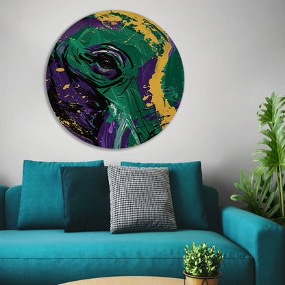 Kleurrijke abstracte kunst met penseelstreken aluminium muurcirkel