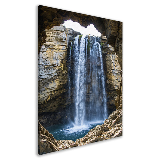 Waterval omlijst door rotsvenster canvas
