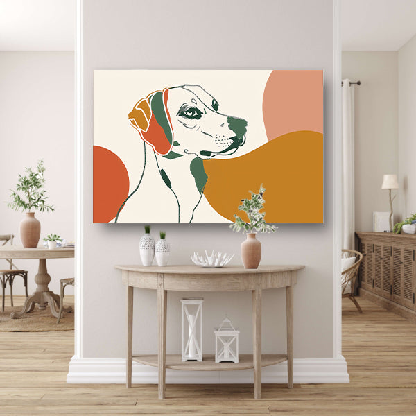 Abstracte lijntekening van een hond in kleur poster