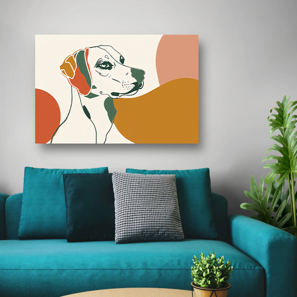 Abstracte lijntekening van een hond in kleur poster