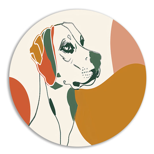 Abstracte lijntekening van een hond in kleur aluminium muurcirkel