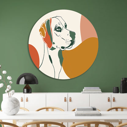 Abstracte lijntekening van een hond in kleur aluminium muurcirkel
