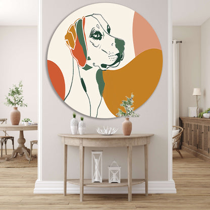 Abstracte lijntekening van een hond in kleur aluminium muurcirkel