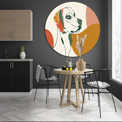 Abstracte lijntekening van een hond in kleur aluminium muurcirkel