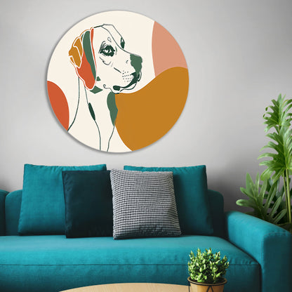 Abstracte lijntekening van een hond in kleur aluminium muurcirkel
