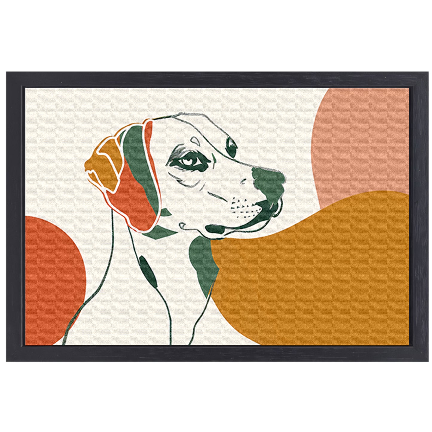 Abstracte lijntekening van een hond in kleur canvas met baklijst