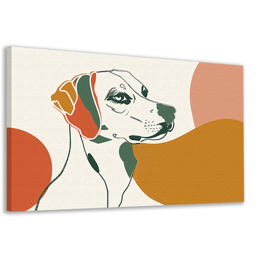 Abstracte lijntekening van een hond in kleur canvas