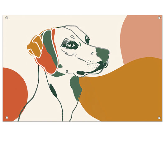 Abstracte lijntekening van een hond in kleur tuinposter