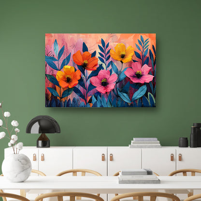 Kleurrijk schilderij van bloemen en bladeren poster
