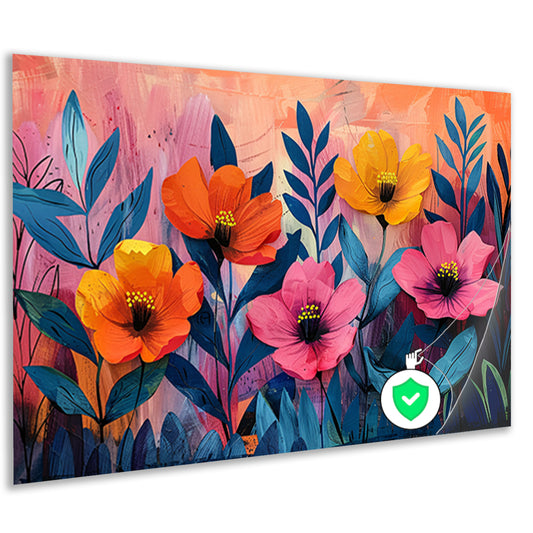 Kleurrijk schilderij van bloemen en bladeren poster