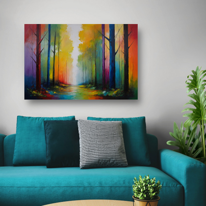 Wandeling in een Kleurrijk Impressief Bos poster
