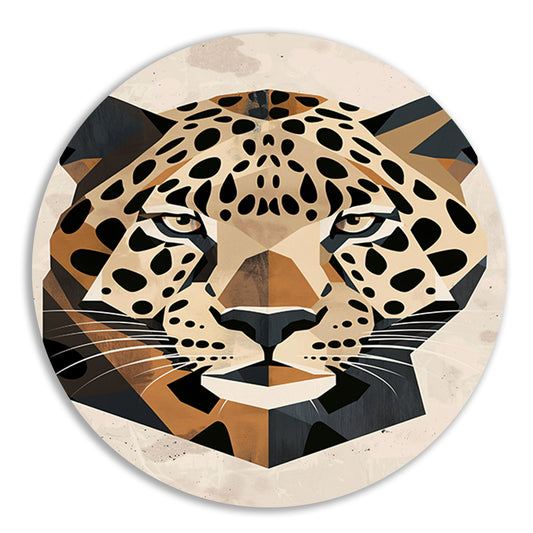 Geometrisch Portret van een Luipaard in Kleur aluminium muurcirkel