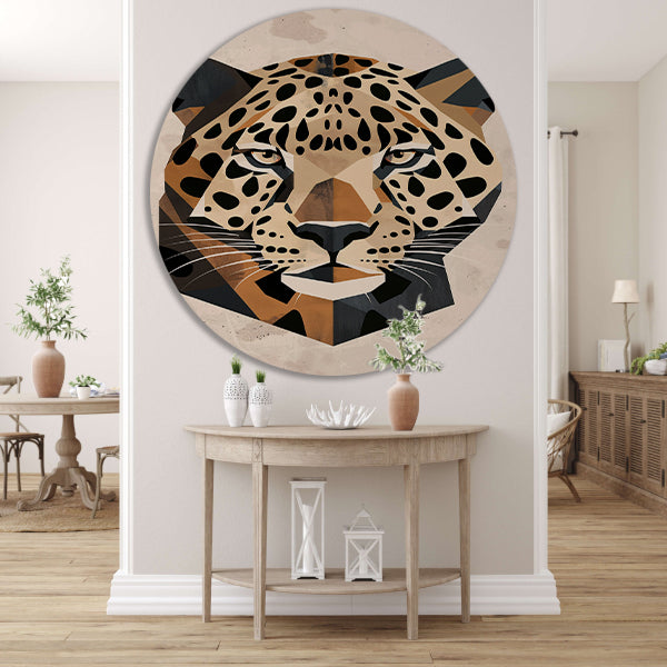 Geometrisch Portret van een Luipaard in Kleur forex muurcirkel