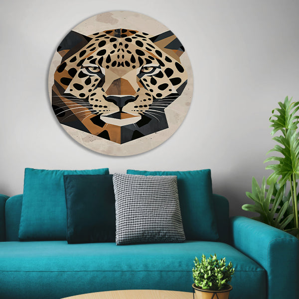 Geometrisch Portret van een Luipaard in Kleur forex muurcirkel