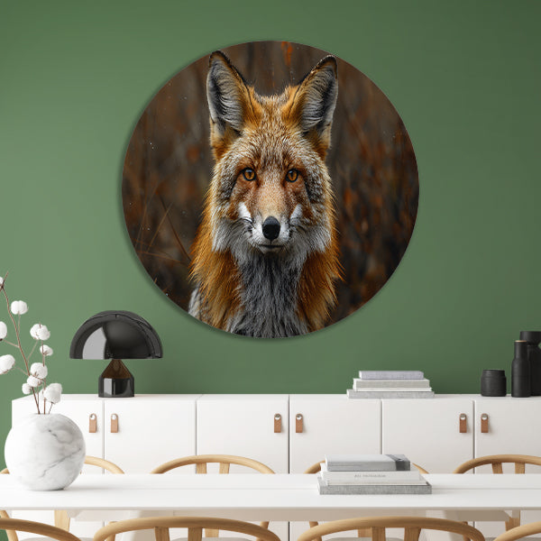 Realistisch portret van een vos in het bos aluminium muurcirkel