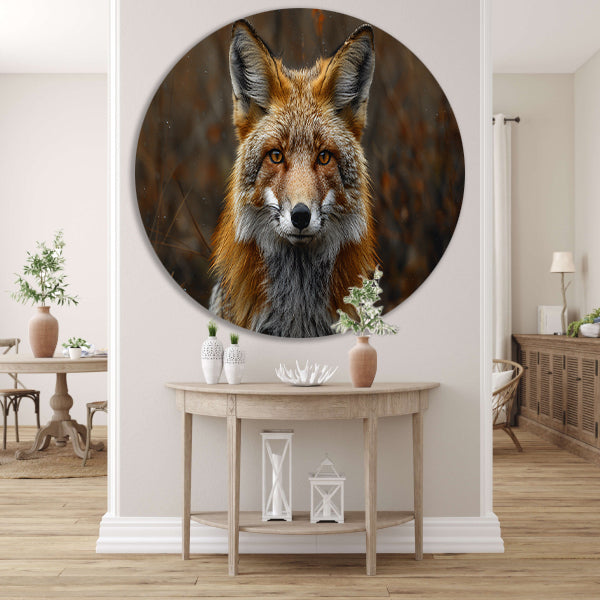 Realistisch portret van een vos in het bos aluminium muurcirkel