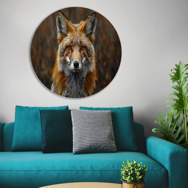 Realistisch portret van een vos in het bos aluminium muurcirkel