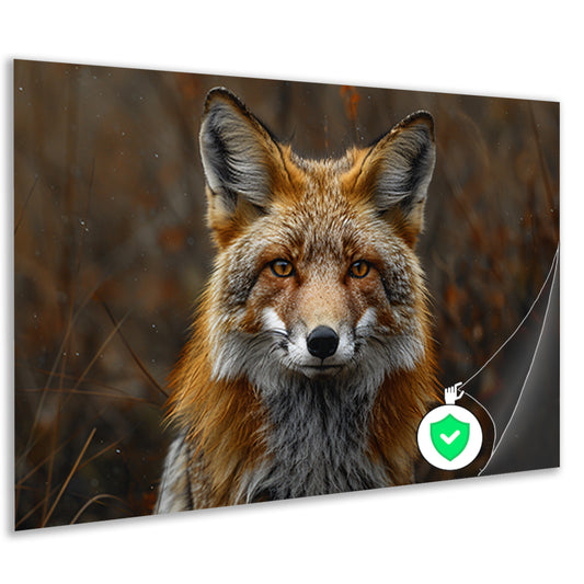 Realistisch portret van een vos in het bos poster