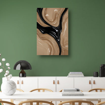 Abstracte Golvende Vormen in Beige en Zwart canvas met baklijst