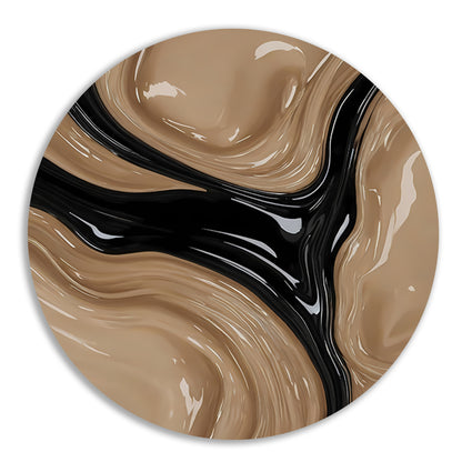 Abstracte Golvende Vormen in Beige en Zwart forex muurcirkel