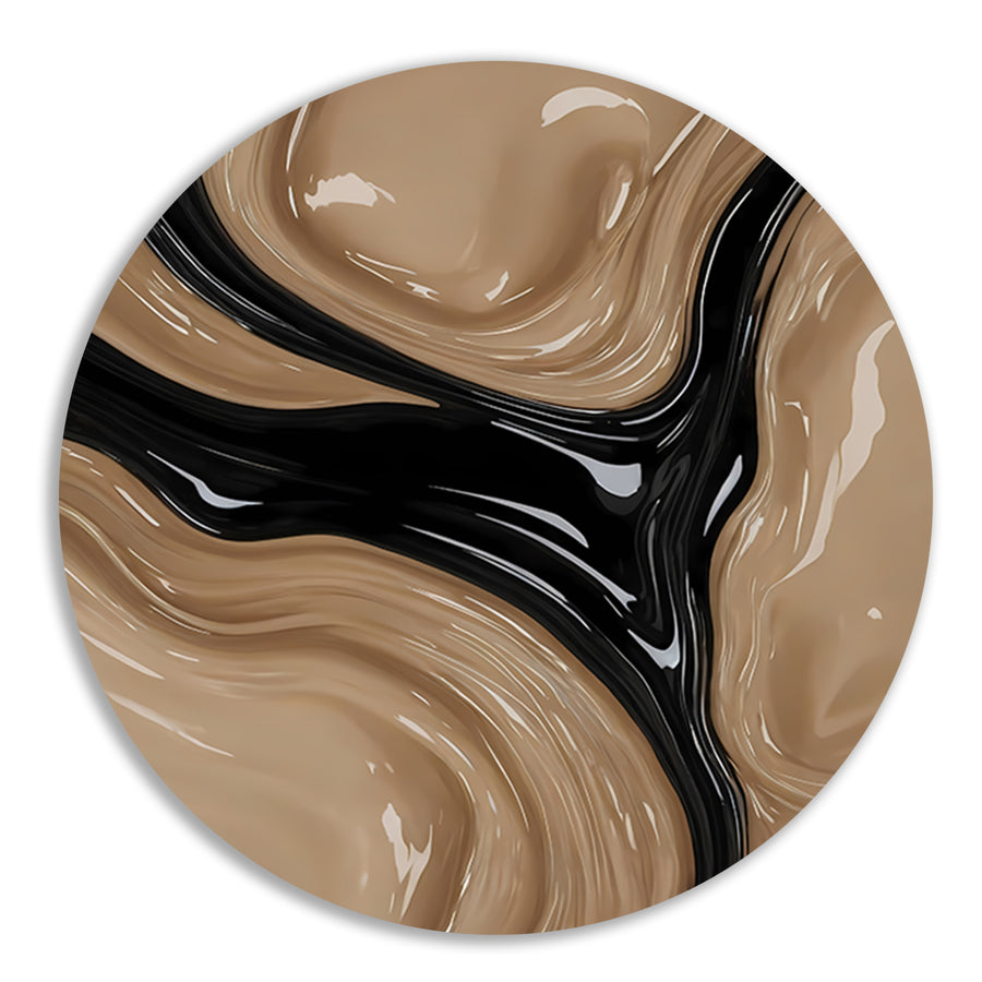 Abstracte Golvende Vormen in Beige en Zwart aluminium muurcirkel