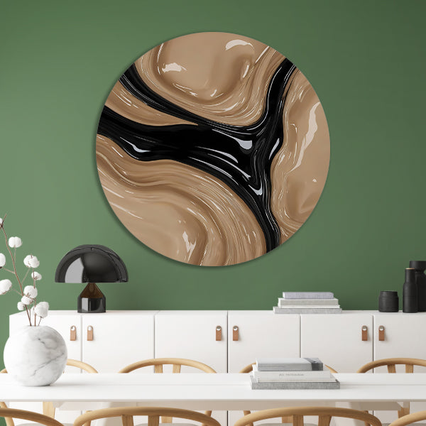Abstracte Golvende Vormen in Beige en Zwart forex muurcirkel