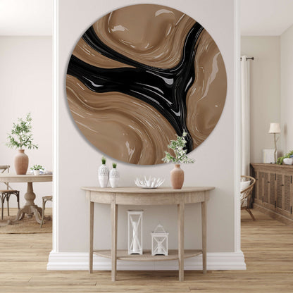 Abstracte Golvende Vormen in Beige en Zwart forex muurcirkel
