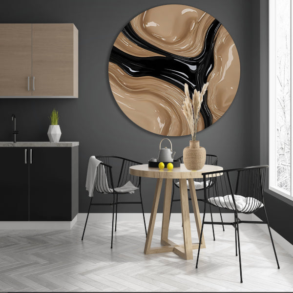 Abstracte Golvende Vormen in Beige en Zwart forex muurcirkel