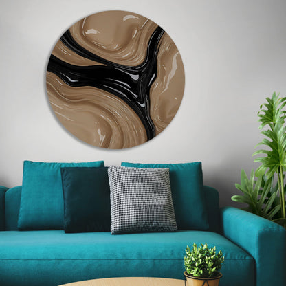 Abstracte Golvende Vormen in Beige en Zwart forex muurcirkel