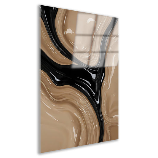 Abstracte Golvende Vormen in Beige en Zwart acrylglas