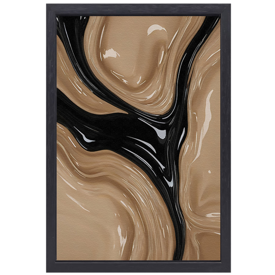 Abstracte Golvende Vormen in Beige en Zwart canvas met baklijst